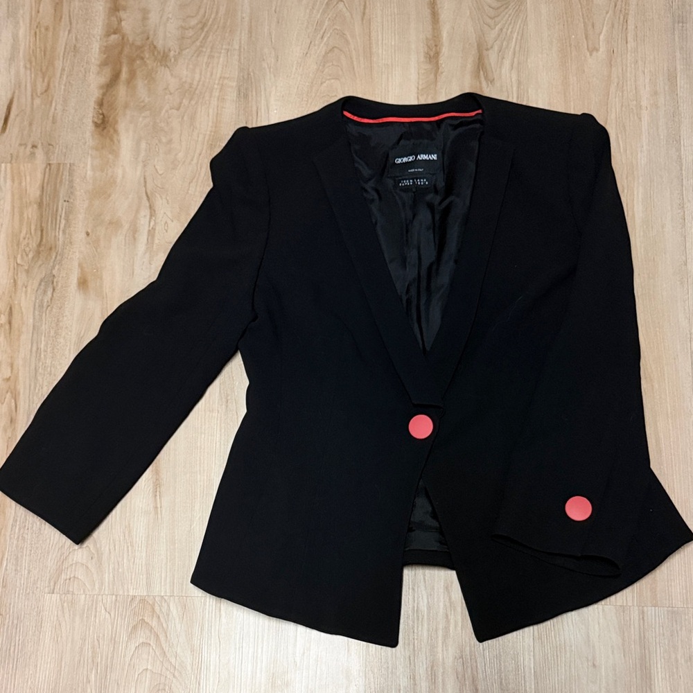 Giorgio Armani Lana Super 150’s Black Blazer with Red Buttons